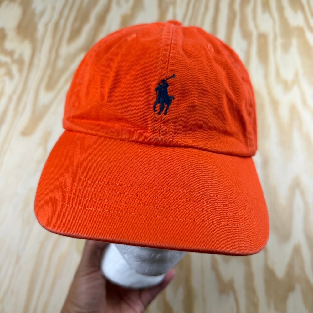 Polo Ralph Lauren Mens Orange Cotton Chino Baseball Cap Navy Pony Logo Hat